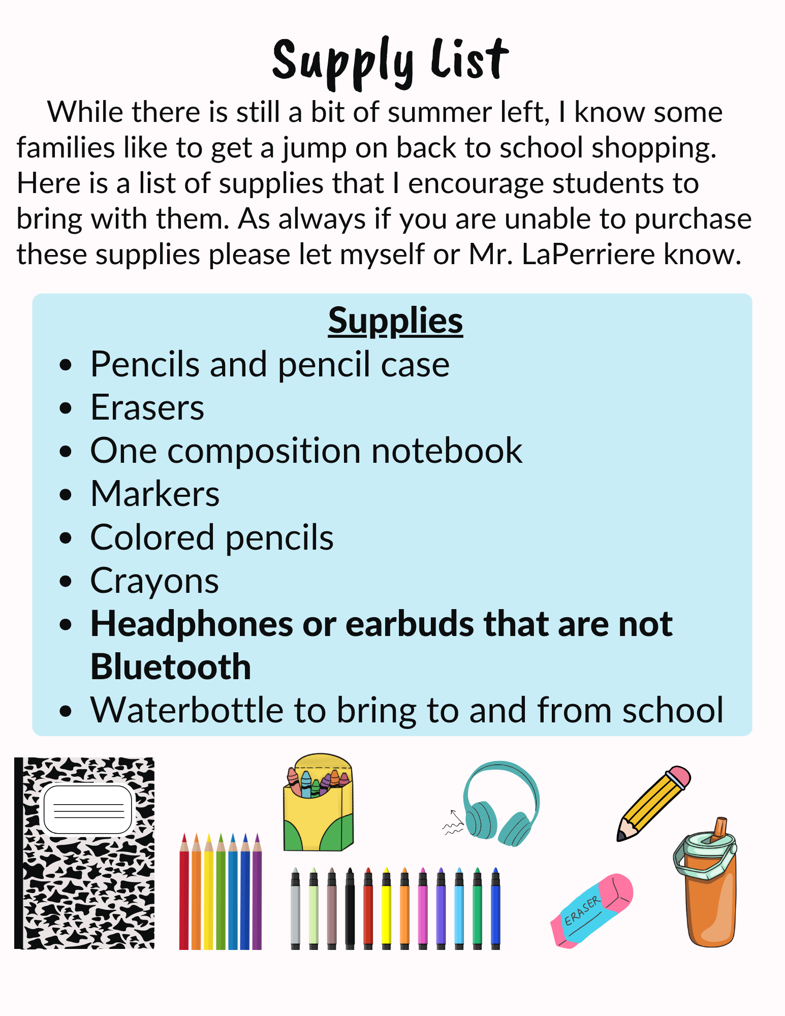 5th Grade Supply List - Mrs. Leeman